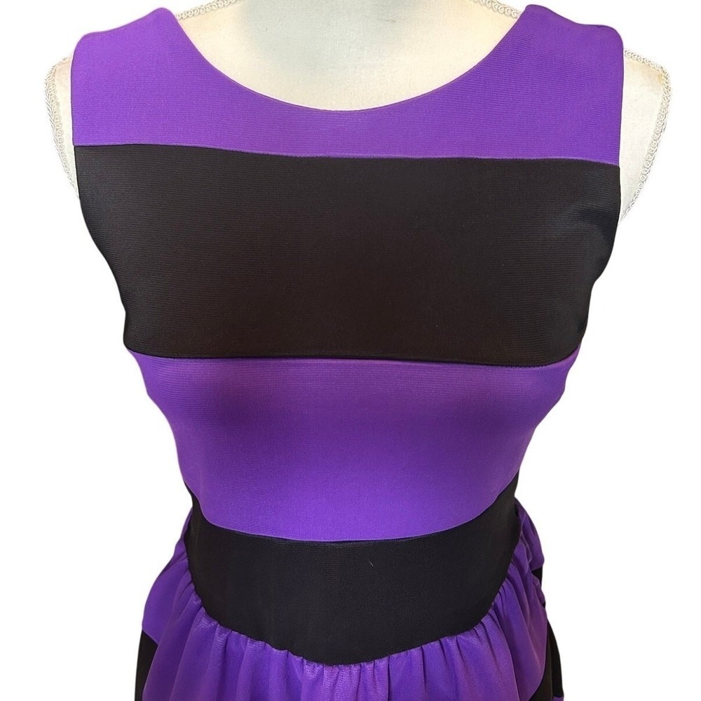 Purple Black Striped Fit & Flare Midi Dress Women's Medium Sleeveless Retro - Picture 4 of 8